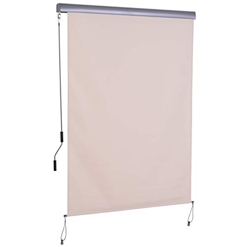 Outsunny Toldo Vertical Enrollable con Manivela Protección UV para Interior y Exterior Balcón Porche Terraza 140x250 cm Crema