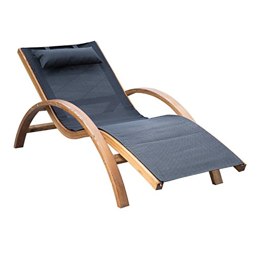 Outsunny Tumbona Hamaca 165x72x86cm Jardin Terraza Playa Piscina Patio Hotel Madera Negro