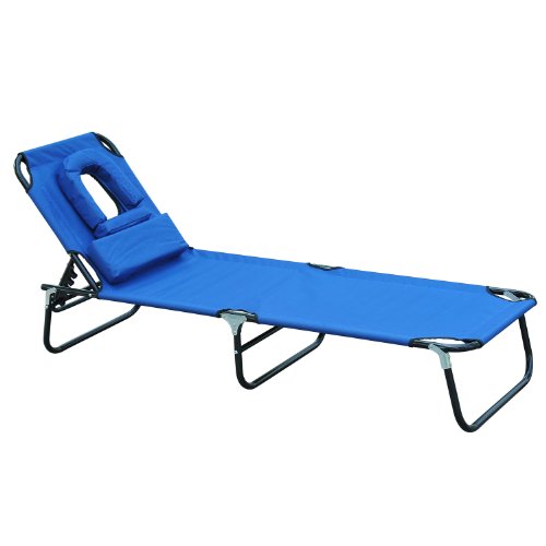 Outsunny Tumbona Reclinable y Plegable Hamaca Masaje con Almohada para Camping Leer Playa Jardín Terraza Carga 120kg 190x56x28cm Tela Oxford Azul