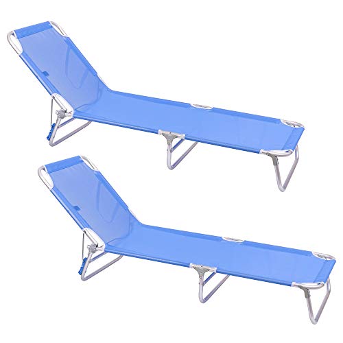 Pack de 2 tumbonas Playa Cama de 3 Posiciones de Aluminio y textileno de 190x58x25 cm (Azul)