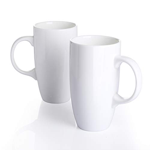 Panbado 2 x Tazas de Café/Té de Porcelana Blanca Tazas de Porcelana 550 ml (13 * 9 * 15,5 cm), Tazas de Agua/Leche para Hogar, Oficina, Fiesta, Regalo para Cumpleaños, Festival