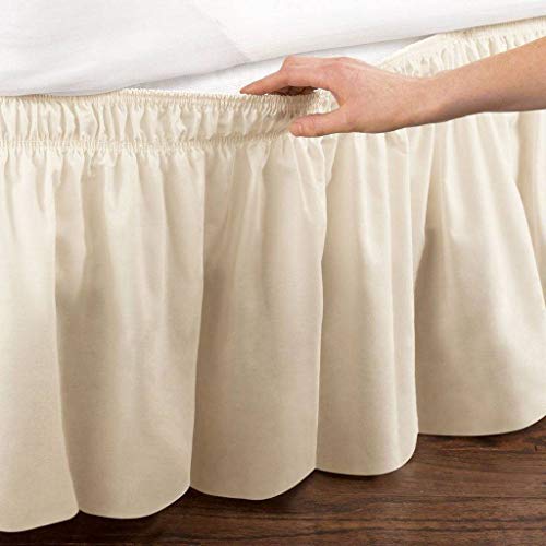 Pliegues de cama elásticos alrededor de la falda de la cama, volantes de polvo plisado Cubre Canapé Medidas canapé Faldón de volantes con banda Cubre unda de somier Colcha-Beige-COMPLETO:135*200Cm