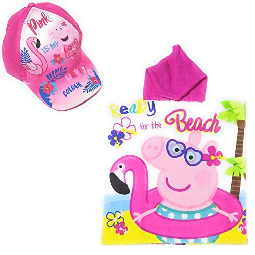 Poncho Peppa Pig Toalla para Playa o Piscina + Gorra Peppa Pig de Algodón para Niñas