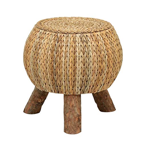 Productos para el hogar Taburete de sofá informal Taburete bajo Taburete de ratán de madera maciza Reposapiés de paja Sala de estar para adultos Retro Cambiando sus zapatos Taburete Pequeño Pier So