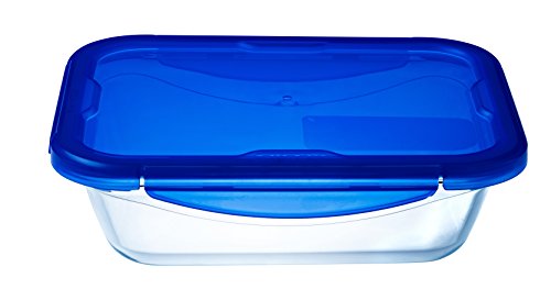 Pyrex Cook & Go - Recipiente rectangular de vidrio con tapa 100 % hermética, para contener alimentos, apto para horno y microondas, 20 x 15 cm, capacidad de 0,8 l