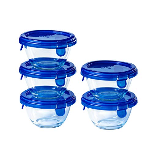 Pyrex® - Juego de 5 tarros redondos de cristal con tapa hermética y hermética (0,2L, sin BPA)