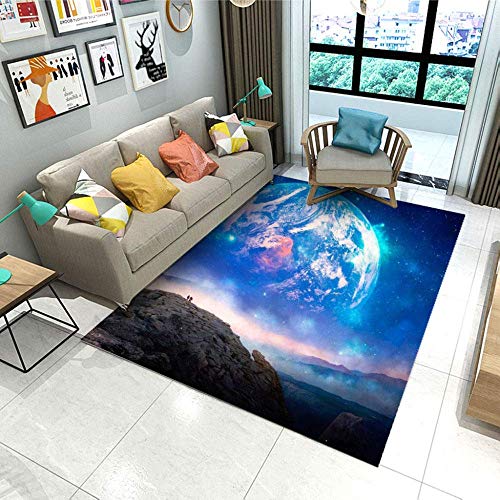 QQW Alfombra para el Hogar, Tierra Y Montañas, Poliéster 3D Impresión Antideslizante Arrenda Rectangula Arritaciones, Cama de Pilo Corte Interior Cama Soft Selft Flort, para Dormitorio para Niños Co