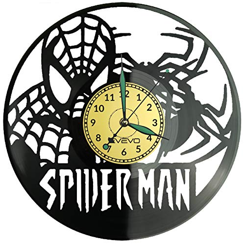 Reloj de pared con diseño de Spiderman de vinilo, reloj retro, grande, decoración para el hogar, gran regalo para amigo, hombre, vinilo, decoración para el hogar, habitación inspiradora