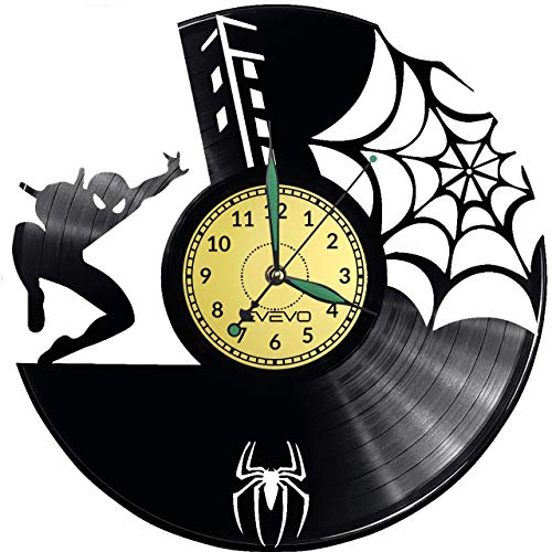 Reloj de pared con diseño de Spiderman de vinilo, reloj retro, grande, decoración para el hogar, gran regalo para amigo, hombre, vinilo, decoración para el hogar, habitación inspiradora