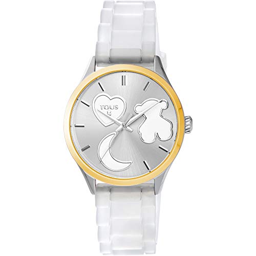 Reloj Tous Sweet Power de acero IP dorado con correa de silicona blanca Ref:800350750