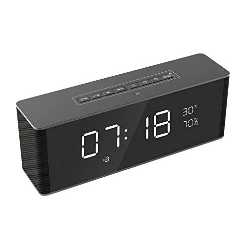 Renfengchui Reloj Despertador Altavoz Bluetooth Altavoces Inalámbricos para Graves Profundos Soporte para Llamadas con Manos Libres TF FM Reloj Despertador con Espejo