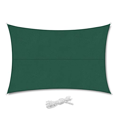 Sekey Toldo Vela de Sombra Rectangular Protección Rayos UV, Resistente Impermeable Transpirable para Patio, Exteriores, Jardín, 3 * 4m Verde, con Cuerda Libre