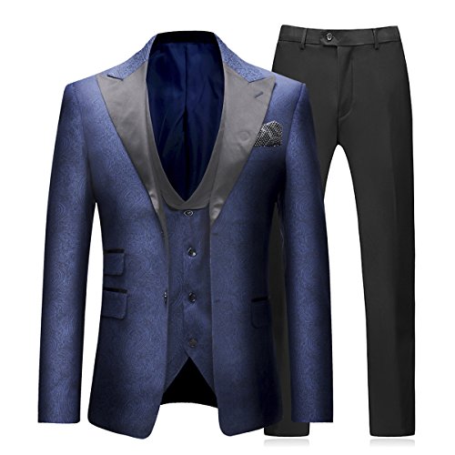 Sliktaa Trajes para Hombre 3 Piezas Slim Fit Boda Formal Traje de Cena Negro Azul Marino Vino Rojo Un botón con Muesca Solapa Esmoquin Blazer Chaqueta Chaqueta y Pantalones