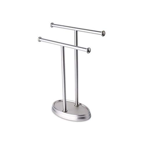 Soporte de toallero de acero inoxidable móvil independiente, sin perforar barras de riel de torre de doble barra en forma de T for cocina y baño, accesorios de baño, acabado cepillado, antideslizante,