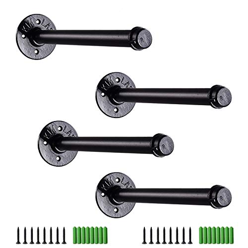 Soportes para Estanterías, 25cm Soporte de Metal de Pared Decorativo Estilo Industrial Retro Estante Flotante Baldas Flotantes Negro (4Pcs)