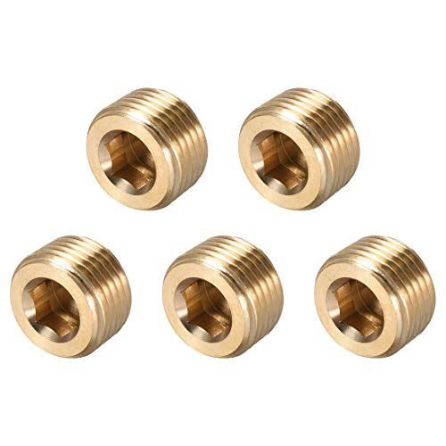 sourcing map Latón Instalación Tuberías - Hexagonal Cabeza Avellanada 1/2 NPT Macho Tapones Accionamiento Enchufe Tubo Avellanado 5pcs