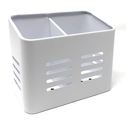 Space Home - Escurridor Doble de Cubiertos - Portacubiertos de Cocina - Soporte y Organizadores para Utensilios - 2 Compartimentos - Blanco