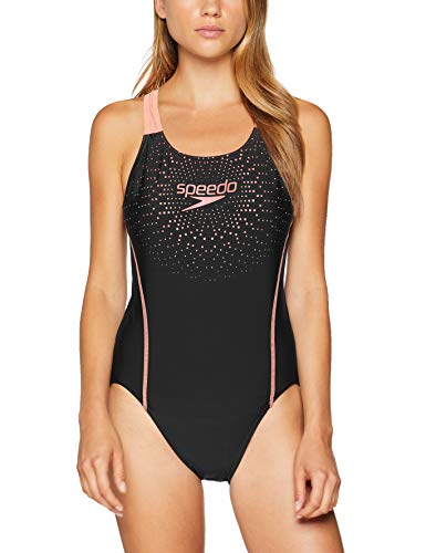 Speedo Gala Logo Medalist AF Traje De Baño, Mujer, Black/Flash, 34