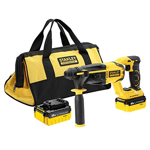 STANLEY FATMAX FMCD900M2S-QW - Martillo percutor SDS Plus 18V con 2 baterías de litio 4Ah y bolsa de transporte