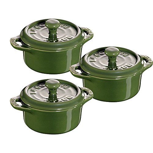 STAUB Ceramics Mini Cocotte - Juego de 3 piezas, diseño de albahaca