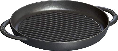 STAUB Grill Doble asa Redondo, Hierro Fundido, Negro Mate, 26 cm