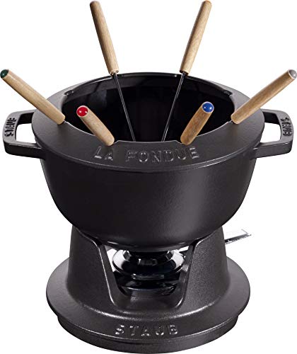 STAUB Juego de Fondue con 6 tenedores, Para fondue de queso, chocolate y carne, De hierro fundido