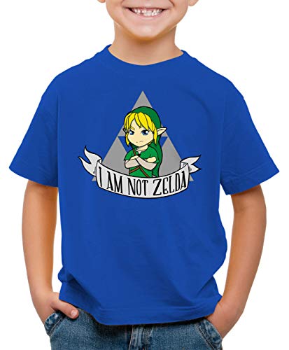 style3 I Am Not Zelda Camiseta para Niños T-Shirt Link Hyrule Gamer, Color:Azul, Talla:140