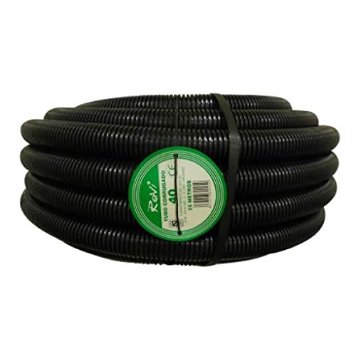 Suinga TUBO CORRUGADO 40MM 25 MTS. Tuberia corrugada con Certificado Aenor utilizada para conducción de cables eléctricos. También utilizado en jardinería para proteger cables de válvulas.