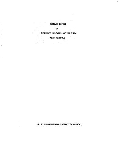 Summary Report on Suspended Sulfates and Sulfuric Acid Aerosols: Draft (English Edition)