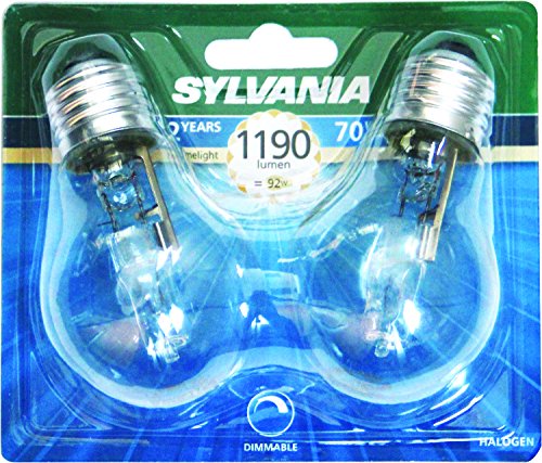 Sylvania syl0023578 Classic Eco – Juego de 2 bombillas halógena A55 E27 aluminio 70 W blanco