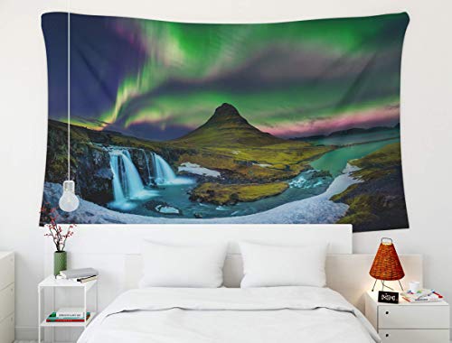 Tapiz Tapiz de pared, Azteca Geométrica abstracta, Tapiz, Tapices de pared para el hogar Arte para D & eacute; cor Sala de estar Dormitorio Northern Light Aurora boreal en Kirkjufell en Islandia Kirkj