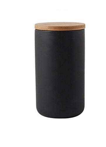 Tarro de cerámica de almacenamiento de alimentos con tapa hermética de bambú sellada para almacenamiento de alimentos, se puede utilizar para té, café, especias, etc. (negro)