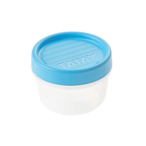 TATAY 1160700 - Contenedor de Alimentos hermético con Cierre a Rosca y medidor, transparente con tapa azul, Libre de BpA, 0,2 litros de capacidad, 8.5x8.5x6 cm