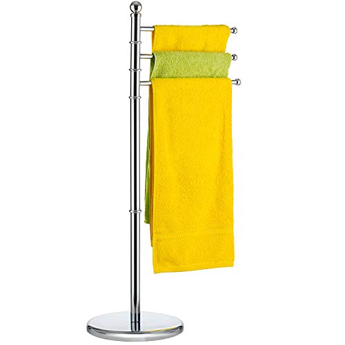 Tatkraft Breeze - Soporte para Toallas de Baño - Toallero de Pie con 3 Brazos Móviles - Acero Inoxidable Cromado - Brillante a Prueba de Óxido - Base Pesada Estable - Brazos Giratorios