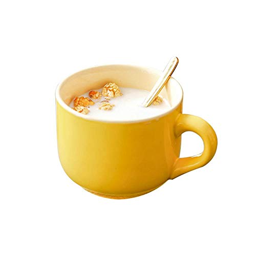 Taza De Café De Cerámica, Tazas Grandes Con Cucharas De 500 Ml, Elegantes Tazas De Leche De Avena Para El Desayuno, Regalos Creativos Para Amigos y Familiares (Amarillo)