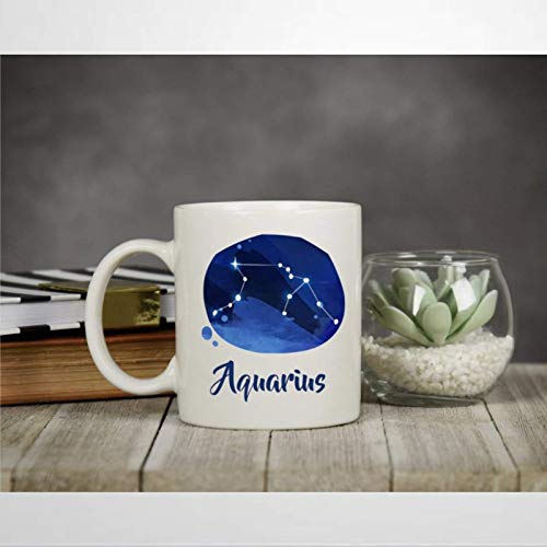 Taza de café Taza del zodiaco Acuario Constelaciones de enero a febrero Taza de la novedad del zodiaco Signo de estrella navideño Regalo de oficina Taza de té de cerámica Regalo de cumpleaños de Navid