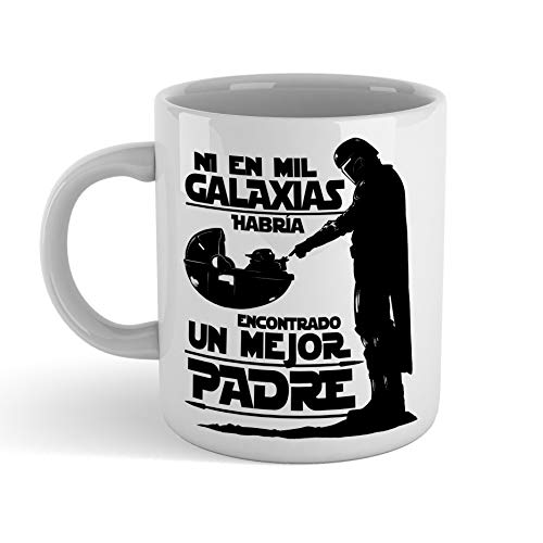 Taza Ni en mil Galaxias habría encontrado un mejor padre STAR WARS Mandalorian - Taza cerámica 350ml - Frase Motivadora Regalo Sopresa Bebé Yoda DIA DEL PADRE o cumpleaños (blanca)