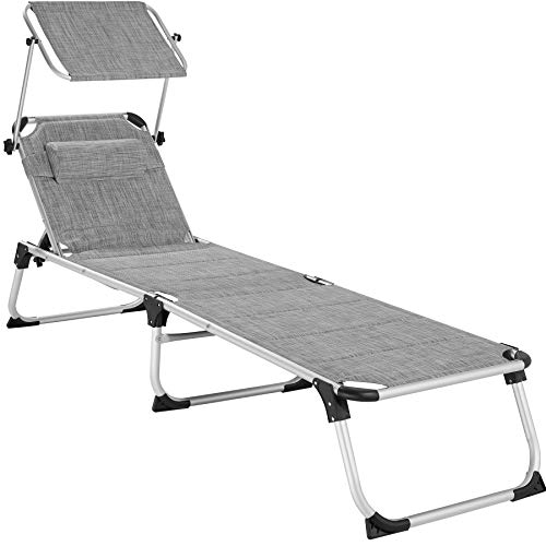 TecTake 800813 Tumbona, Tumbona para el jardín con Parasol Ajustable, Asiento Plegable para la Piscina, Mueble de Exterior (Gris Jaspeado)