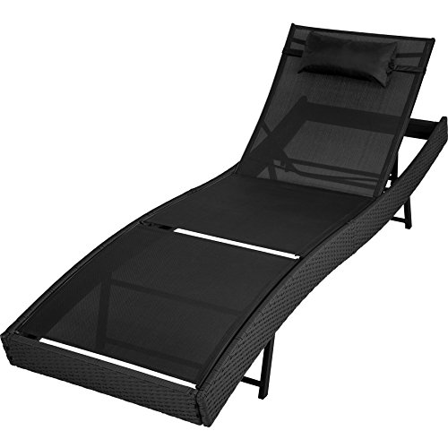 TecTake Tumbona chaise longue de poli ratán tumbona de jardín silla de terraza - disponible en diferentes colores - (Negro | no. 402057)