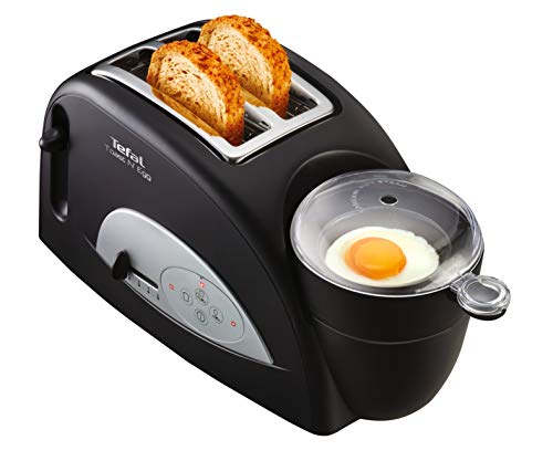 Tefal Toast N' Egg TT5500 Tostadora Y Cuecehuevos, 1200 W, Acero Inoxidable, 5 Velocidades, Negro/Pateado