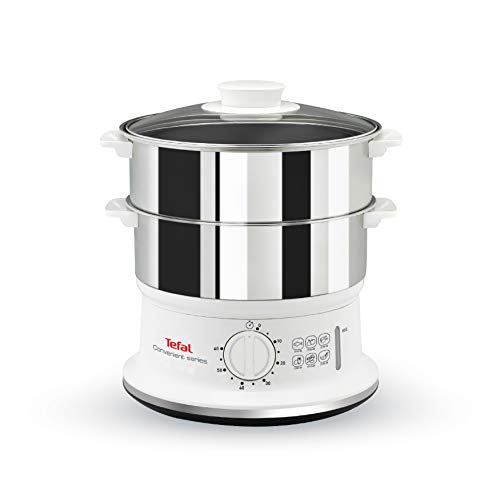 Tefal VC1451 Convenient Series Inox, vaporera de acero inoxidable, temporizador con apagado automático, nivel de agua visible, capacidad 6 l