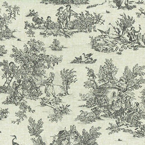 Tela Toile de jouy ‘La Vie Rustique’ (Gris Antracita Sobre un Fondo de Aspecto de Lino) - 100% Algodón Suave | Ancho: 155 cm (por Metro Lineal)*