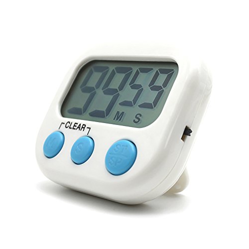 Temporizador digital electrónica cocina cocina nuevo reloj con alarma magnética y soporte, minuto segundo para arriba cuenta verde de cuenta regresiva, exhibición grande del LCD,Blanco