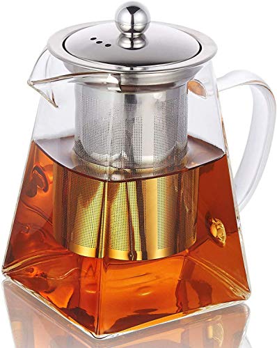 Tetera de cristal de 350 ml con infusor, tetera de cristal resistente al calor con infusor extraíble, de borosilicato transparente para té de hojas sueltas y té floreciente