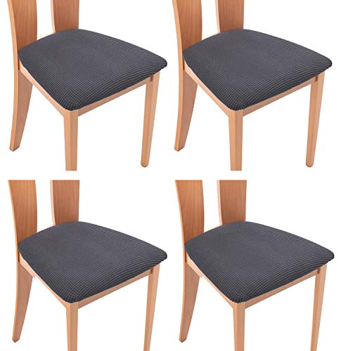 TIANSHU Funda Asiento Silla,Fundas elásticas para Asientos de sillas de Comedor y Oficina Jacquard Poliéster Elástica Fundas sillas Duradera(Paquete de 4,Gris)