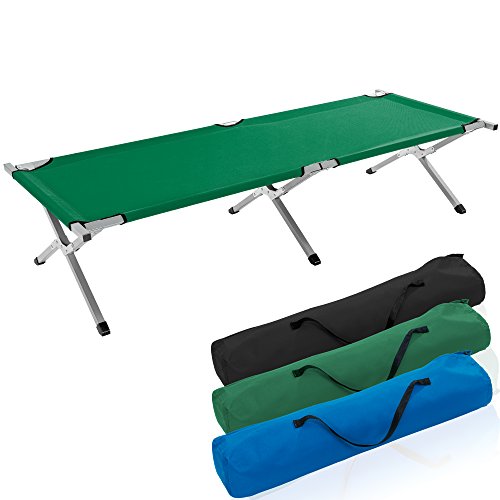 TRESKO Cama Plegable de Camping XL | Camilla para Acampar | catre portátil para Invitados | Tumbona para Exterior e Interior | 190 x 64 x 44 cm - soporta hasta 150 kg, Bolsa de Transporte (Verde)