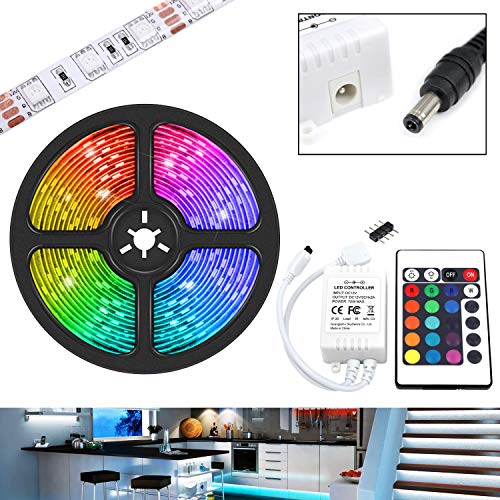 UltraBright 1m / 2m / 3m / 4m / 5m Multicolor 12V IP65 5050 Hada Luz Tiras de RGB LED SMD (60LEDs/m) incl. 24 Teclas IR Mando a Distancia, Controlador (5 Metros)