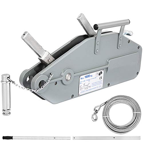 VEVOR Extractor de Cable de 1,6 T / 3500 lbs, Cuerda de Cabrestante Manual Extractor de Agarre de 66 pies, Polipasto de Cabrestante de Cable con Longitud de 20 m Diámetro 11 mm para Puertos Fábricas