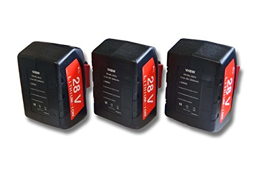 vhbw 3x Li-Ion batería 2000mAh (28V) para herramientas Milwaukee M28 WL LED batería de indicador etc. por 48-11-1830, 48-11-2830, 48-11-2850.