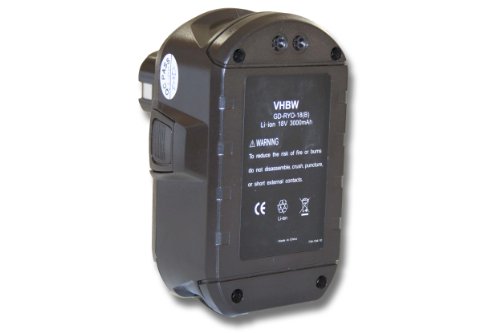 vhbw Batería Li-Ion 3000mAh (18V) para herramientas Ryobi CFP-180FM, CFP-180S, CFP-180SM, CHD-1801M, CHI-1802M, CHP-1802M.